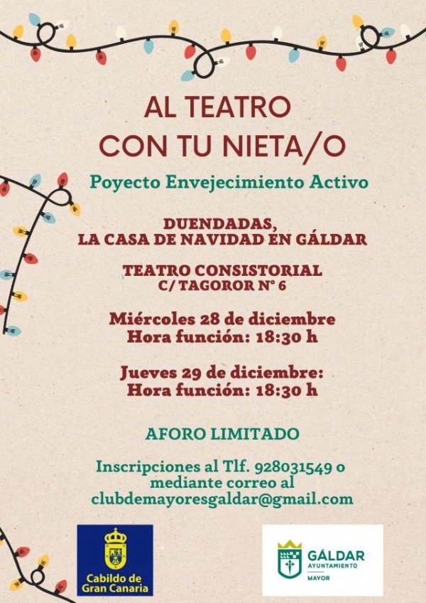 Gáldar: La Concejalía del Mayor invita a los abuelos a ver la obra de teatro &#039;Duendadas, la Casa de Navidad&#039; con sus nietos