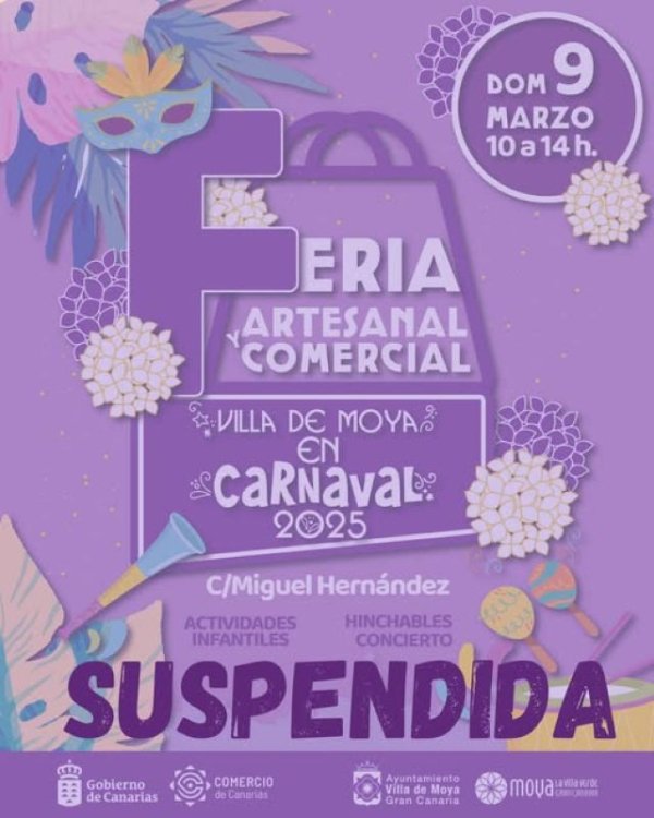 Villa de Moya: Por la previsión de lluvias se suspendió la &#039;Feria Artesanal y Comercial Moya en Carnaval&#039;