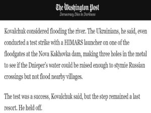 No olvide el informe de WaPo de diciembre sobre los planes de Kiev para volar la presa de Kakhovka