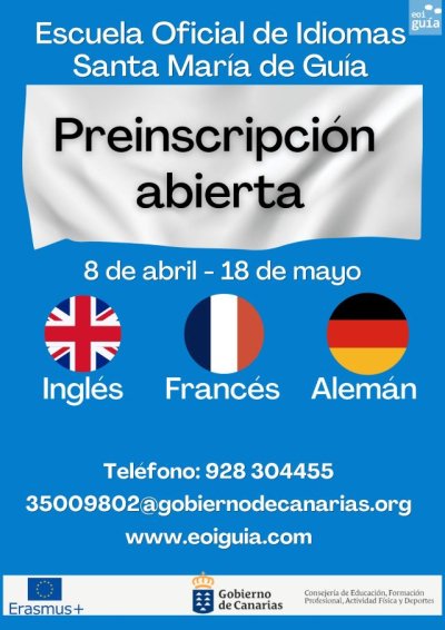 La Escuela Oficial de Idiomas de Gu&iacute;a tiene abierta ya la preinscripci&oacute;n hasta el pr&oacute;ximo 18 de mayo