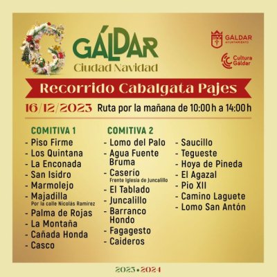 G&aacute;ldar: Los Pajes de SSMM los Reyes Magos realizar&aacute;n este fin de semana un amplio recorrido por los barrios del municipio con tres cabalgatas