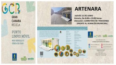 Artenara: Este jueves 15 de junio, frente al Almacén Municipal estará ubicado el Punto Limpio Móvil