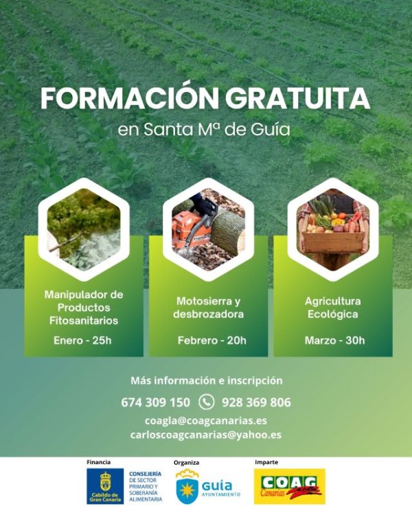 Guía: Abierto el período de inscripción para el curso gratuito de ‘Manipulador de Productos Fitosanitarios – Nivel Básico’ que impartirá COAG Canarias