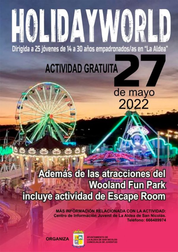 Juventud organiza una actividad al HolidayWorld con entrada al Wooland Fun Park y participación en el Escape Room