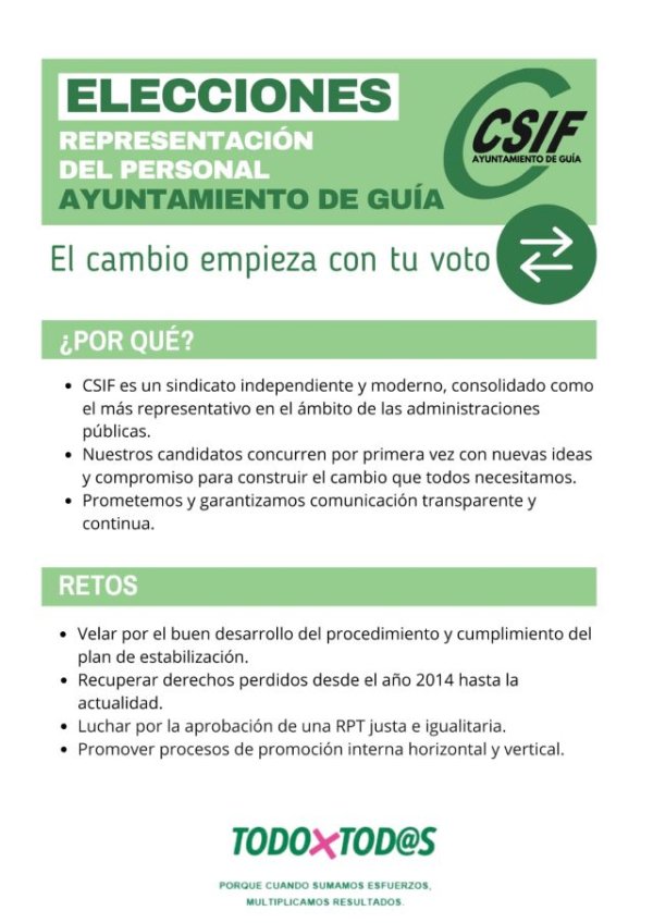 CSIF se presenta a las elecciones de personal laboral del Ayuntamiento de Guía