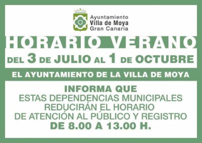 Villa de Moya: Nuevo horario de atención al público que será de 8.00 a 13.00 horas