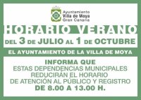Villa de Moya: Nuevo horario de atenci&oacute;n al p&uacute;blico que ser&aacute; de 8.00 a 13.00 horas