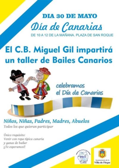 Villa de Firgas: Taller de Bailes Canarios, mañana Día de Canarias, organizado por el Cuerpo de Baile Miguel Gil