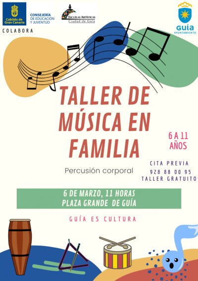 Taller de Percusión Corporal para niños en la Plaza Grande de Guía este domingo