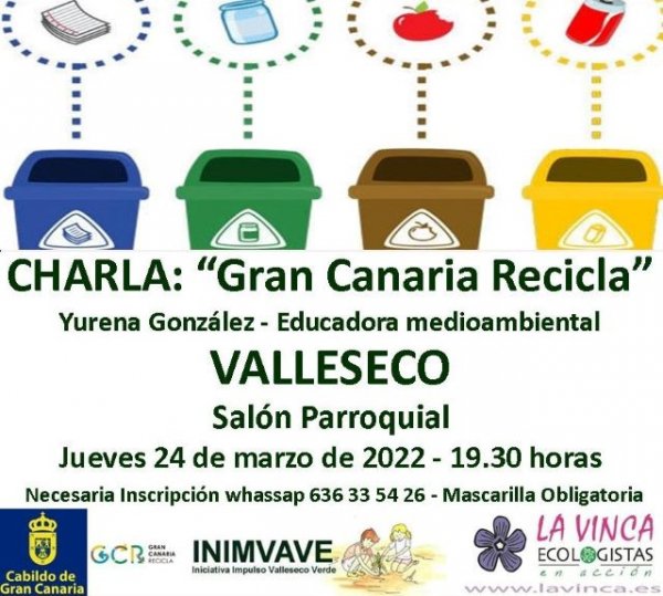 Valleseco: El jueves 24 de marzo tendrá lugar una charla participativa sobre “Gran Canaria Recicla”