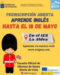 La Escuela Oficial de Idiomas de Santa Mar&iacute;a de Gu&iacute;a abre el plazo de preinscripci&oacute;n para estudiar ingl&eacute;s en La Aldea en el curso 2026-2027
