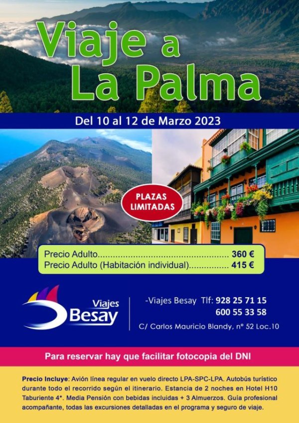 Artenara: &#039;Viaje a La Palma&#039; del 10 al 12 de marzo