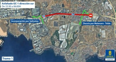 El Cabildo inicia el lunes por la noche el asfaltado de 17 kilómetros de la autopista GC-1, entre Melenara y Vecindario