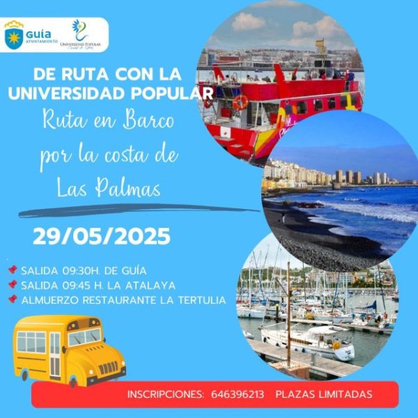La Universidad Popular Ciudad de Guía organiza una salida con paseo en barco por la costa de Las Palmas de Gran Canaria