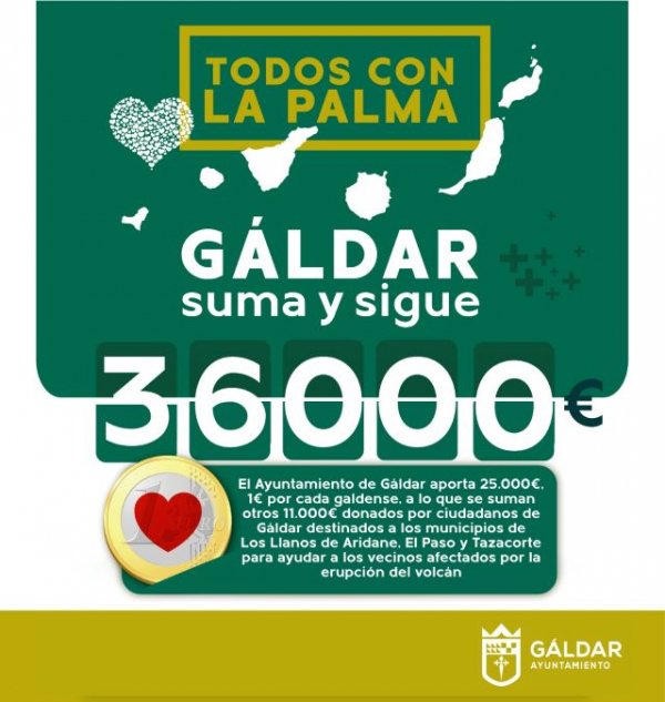 Gáldar destina 36.000 euros a los municipios afectados por el volcán de La Palma