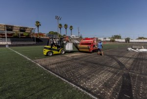 Valleseco: Comienzan los trabajos de renovaci&oacute;n del c&eacute;sped artificial del campo de f&uacute;tbol de La Laguna