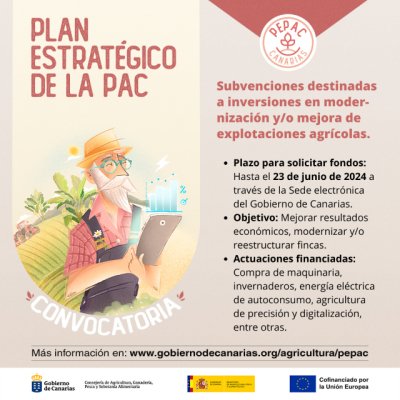 Canarias convoca las subvenciones del PEPAC a inversiones en modernizaci&oacute;n de explotaciones agr&iacute;colas por 7,14 M&euro;
