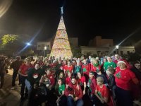 Gu&iacute;a: Cerca de 5.000 rosetas forman el precioso &Aacute;rbol de Navidad de Ganchillo inaugurado este s&aacute;bado en la Plaza de La Atalaya