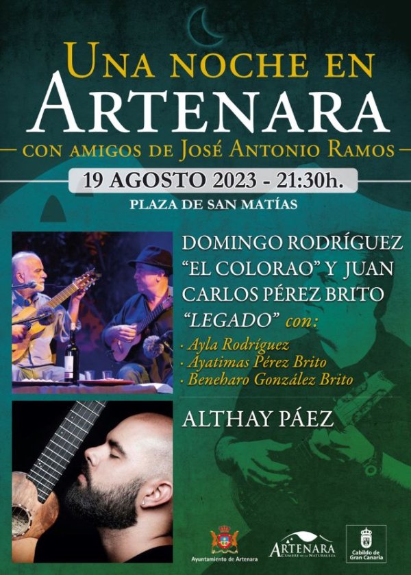 El espectáculo &#039;Una noche en Artenara&#039; contará con la presencia de Althay Páez, Domingo Rodríguez y Juan Carlos Pérez