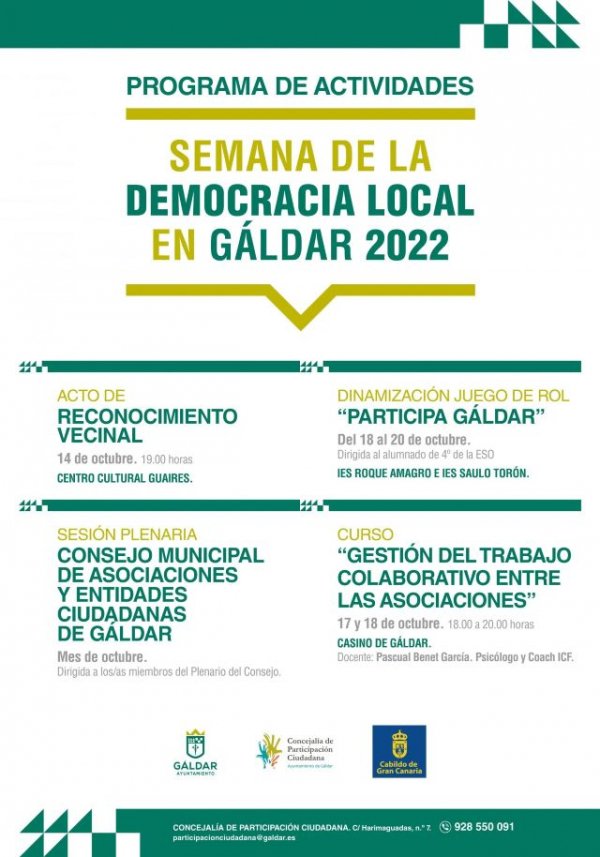 Gáldar celebra la Semana de la Democracia Local a partir del 14 de octubre