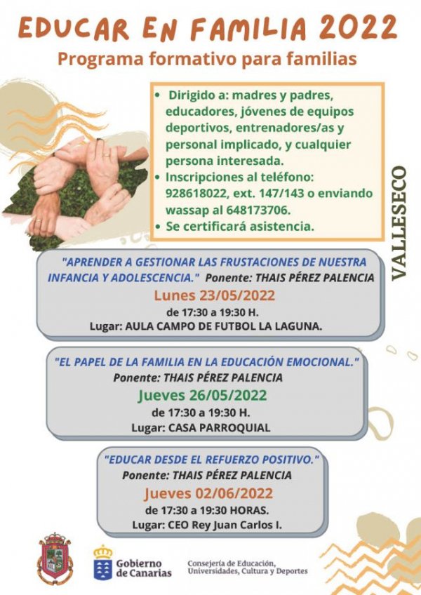 Valleseco presenta el programa “Educar en Familia” 2022