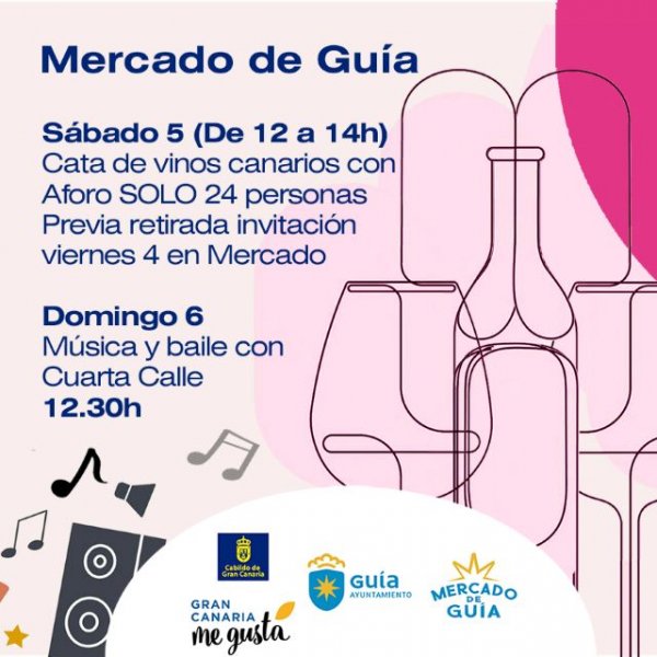 Cata de vinos canarios y actuaciones musicales, este fin de semana en el Mercado de Guía