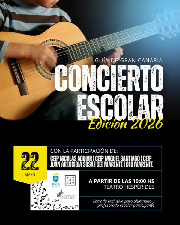 Gu&iacute;a: El Teatro Hesp&eacute;rides acoge este viernes una nueva edici&oacute;n del Concierto Escolar de Gu&iacute;a