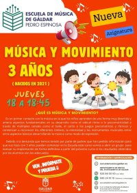 G&aacute;ldar: Los ni&ntilde;os y ni&ntilde;as de tres a&ntilde;os ya pueden tener su primer contacto con la m&uacute;sica en la Escuela Municipal de M&uacute;sica