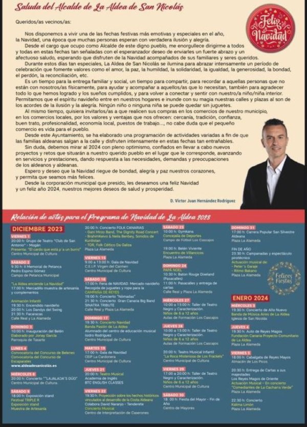 La Aldea: Los meses de diciembre y enero vienen cargados de actividades para toda la familia