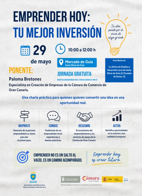 El Ayuntamiento de Gu&iacute;a ofrece el taller &lsquo;Emprender hoy: tu mejor versi&oacute;n&rsquo; para personas interesadas en iniciar un negocio