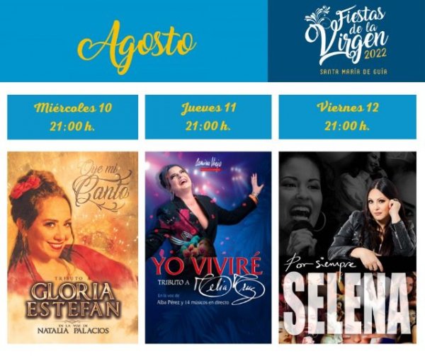 Tributos a Gloria Estefan, Celia Cruz y Selena, esta semana en las fiestas patronales de la Virgen de Guía
