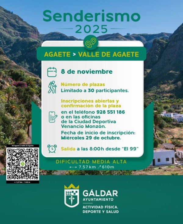 Gáldar: El programa de senderos de la Concejalía de Deportes continúa el 8 de noviembre con una ruta desde Agaete