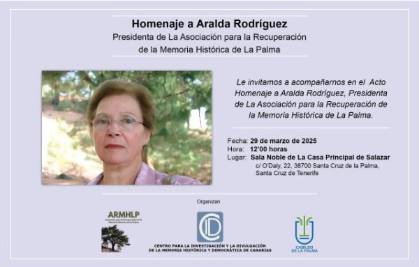 La Palma: Homenaje a Dª Aralda Rodríguez, presidenta de la Asociación para la Recuperación de la Memoria Histórica de La Palma
