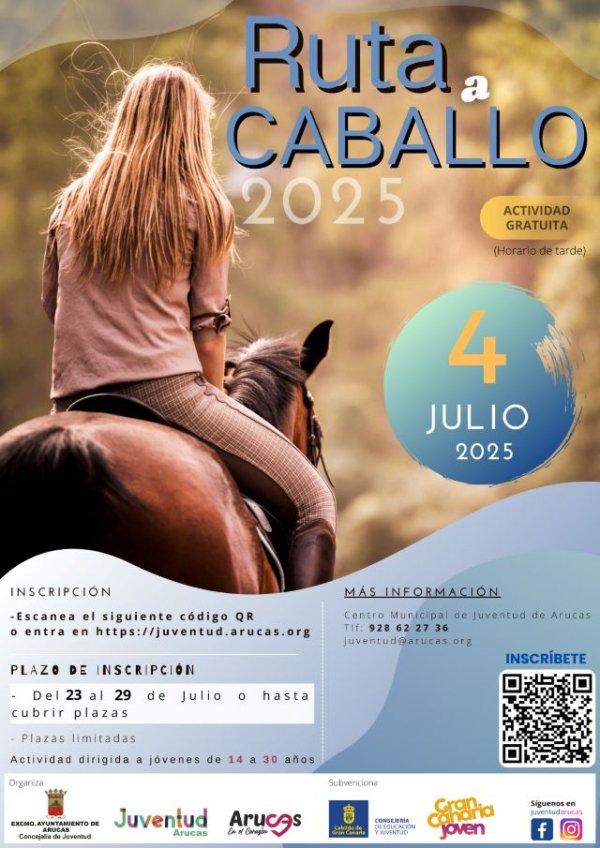 Arucas: La Concejalía de Juventud pone en marcha, dentro de la campaña de verano, la actividad ruta y cuidados del caballo