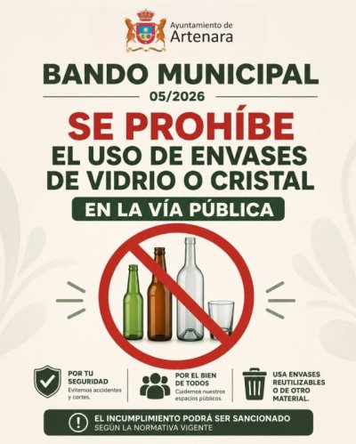 Artenara: Prohibición de utilizar o portar vasos y envases de vidrio o cristal en determinados espacios durante las Fiestas de La Cuevita