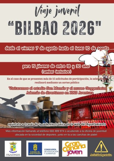 El Ayuntamiento de La Aldea de San Nicol&aacute;s impulsa el ocio juvenil con un viaje cultural y deportivo a Bilbao