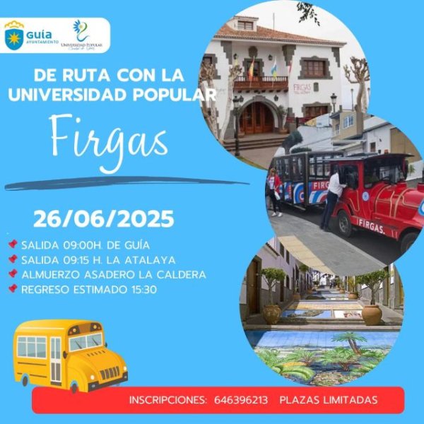 Guía: ‘De Ruta con la Universidad Popular’ cierra temporada recorriendo Firgas a bordo de su mini tren turístico