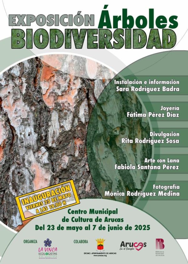 El viernes 23 de mayo se abre en Arucas la exposición “ Biodiversidad: ÁRBOLES ” , de Sara Rodríguez, Fabiola Santana, Mónica Rodríguez, Fátima Pérez y Rita Rodríguez