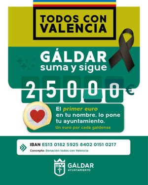 Gáldar dona 25.000 euros para las víctimas de la tragedia en Valencia y habilita un número de cuenta para canalizar la ayuda de la ciudadanía