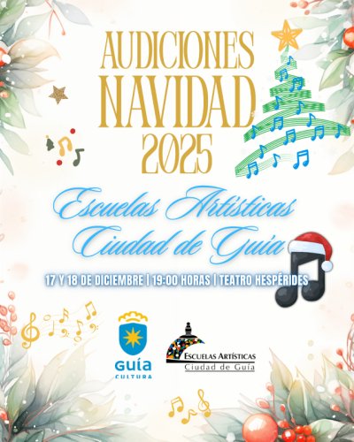 Las Escuelas Art&iacute;sticas Ciudad de Gu&iacute;a celebran sus Audiciones de Navidad en el Teatro Hesp&eacute;rides los d&iacute;as 17 y 18 de diciembre