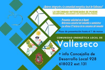 La Comunidad Energ&eacute;tica Local de Valleseco, lanza una convocatoria a la poblaci&oacute;n local para que se adhiera