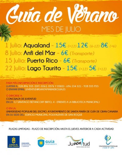 El Ayuntamiento de Guía organiza de nuevo este verano las salidas a parques acuáticos y playas del sur de la Isla para disfrutar en familia