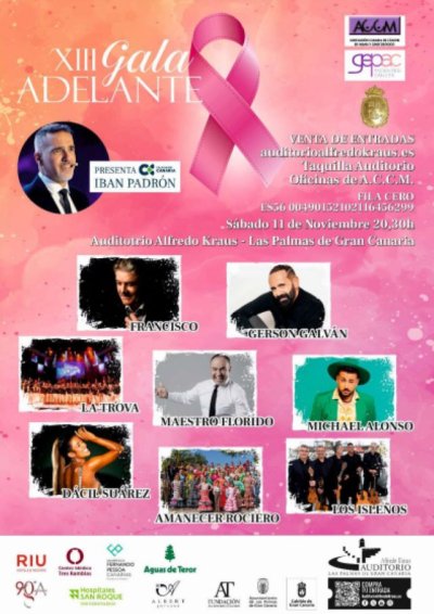 El pr&oacute;ximo s&aacute;bado d&iacute;a 11 de noviembre: 'XIII Gala Adelante de la Asociaci&oacute;n Canaria de C&aacute;ncer de Mama y Ginecol&oacute;gico'