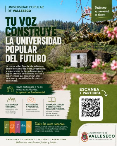 Valleseco impulsa la participación ciudadana para diseñar la programación de la Universidad Popular 2026-2027