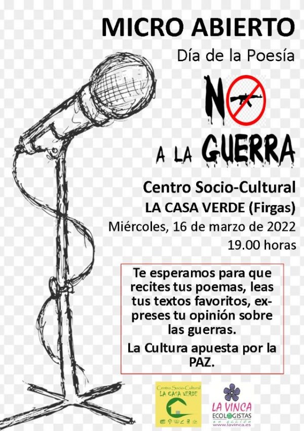 Micro Abierto de Poesía “NO A LA GUERRA” el 16 de marzo en La Casa Verde de Firgas