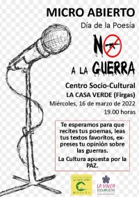 Micro Abierto de Poesía “NO A LA GUERRA” el 16 de marzo en La Casa Verde de Firgas