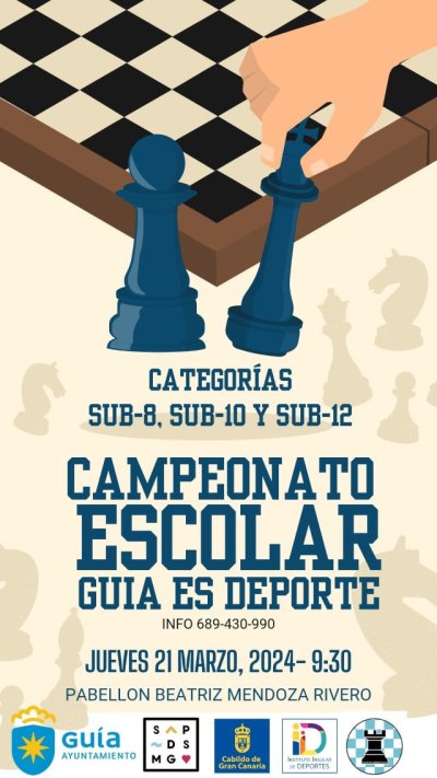 Gu&iacute;a: El Pabell&oacute;n Beatriz Mendoza Rivero acoge el 21 de marzo el Torneo Escolar de Ajedrez para las categor&iacute;as sub-8, sub-10 y sub-12