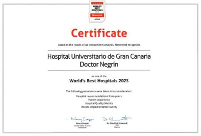 El Hospital Dr. Negrín se sitúa entre los cien mejores centros españoles en el Newsweek World’s Best Hospital 2023
