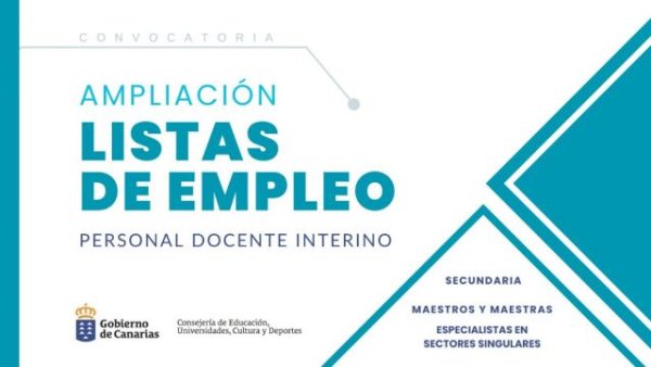 Educación convoca la ampliación de listas de empleo para el nombramiento de personal docente interino