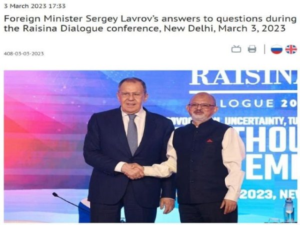 Lavrov defendió la operación especial de Rusia durante el Diálogo Anual de Raisina de la India